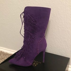 Purple stiletto lace up boots